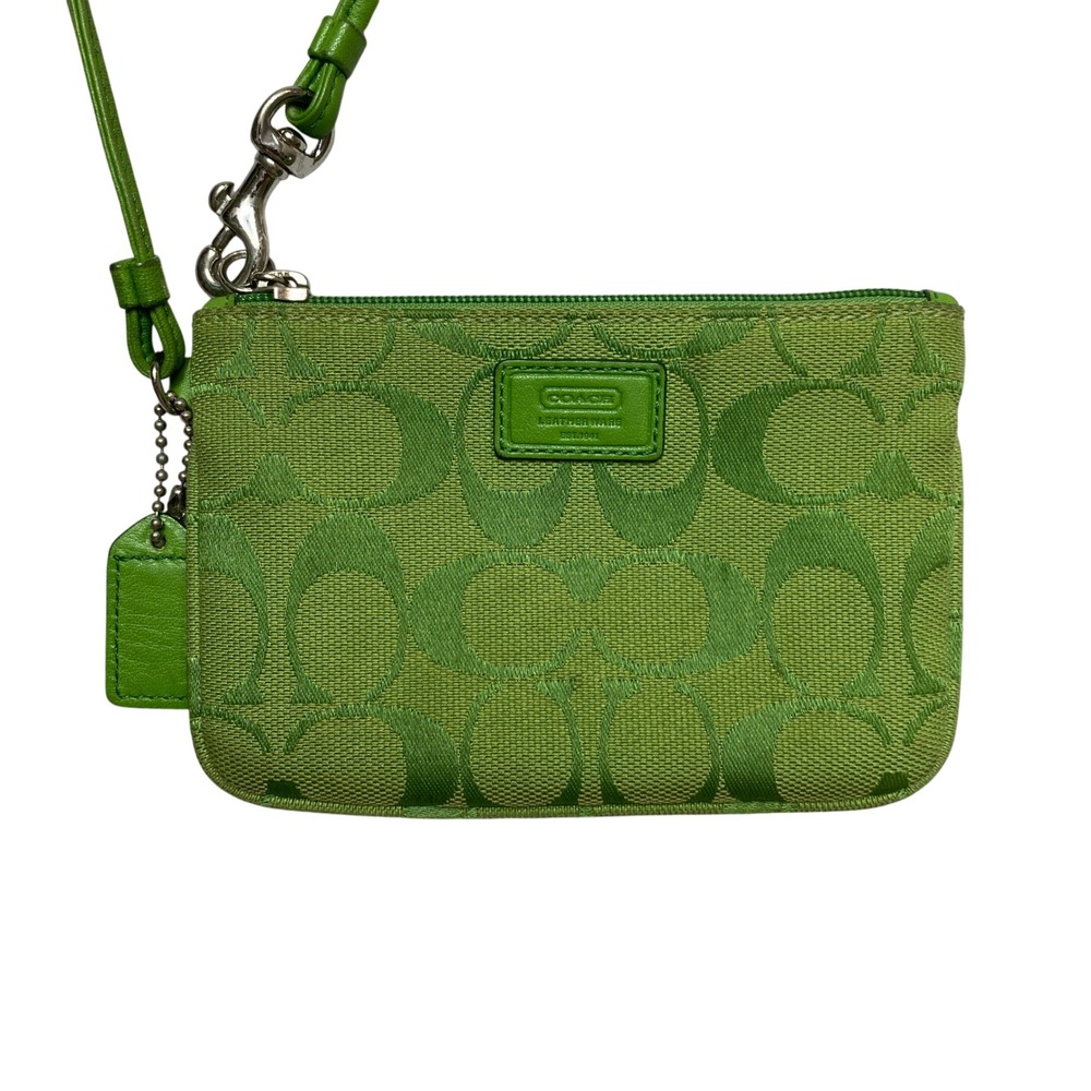 Coach Wristlet Women OS Green Signature Jacquard Monogram Small Pouch